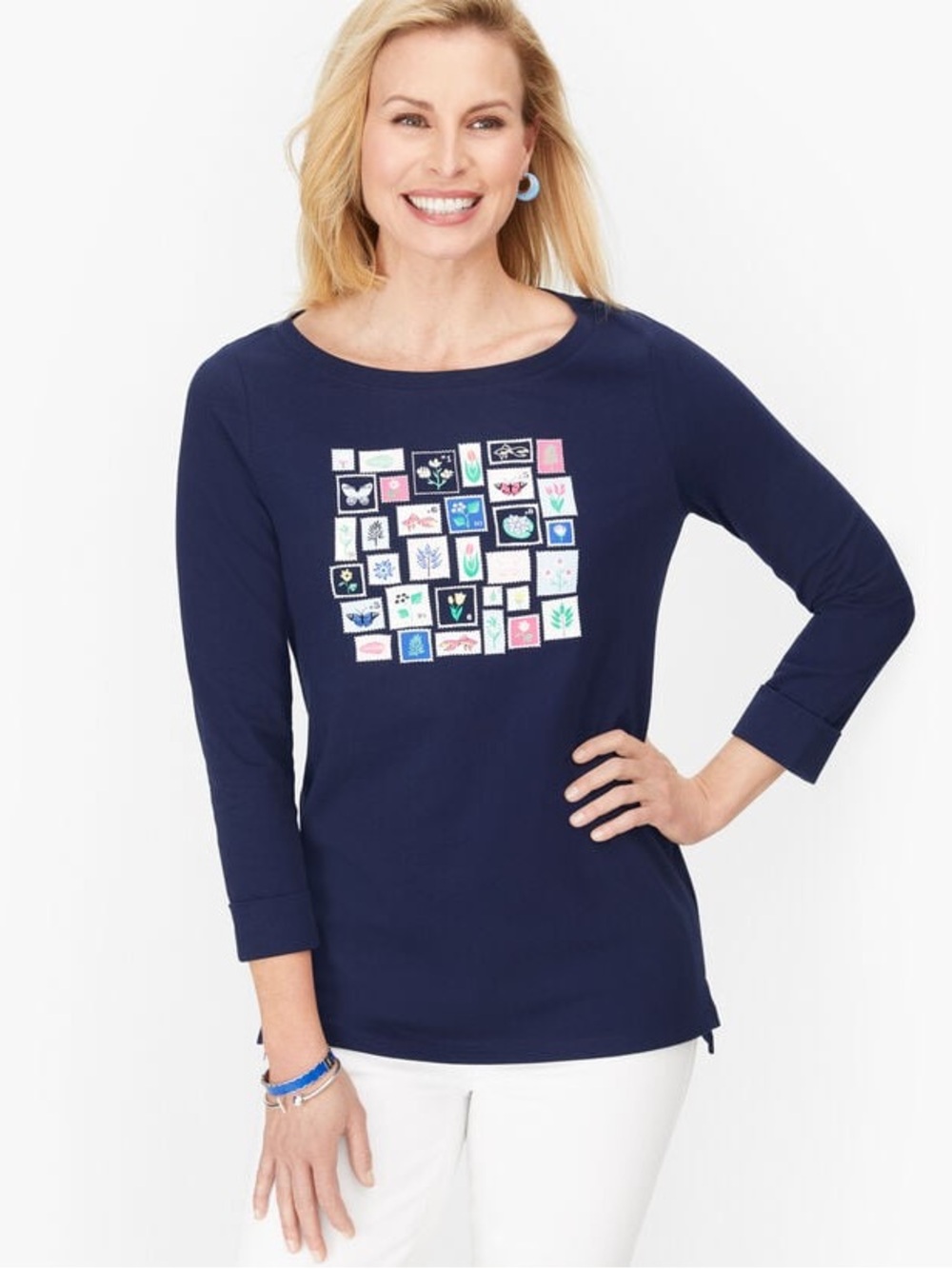 Talbots Navy Cotton Postage Stamp Tee
